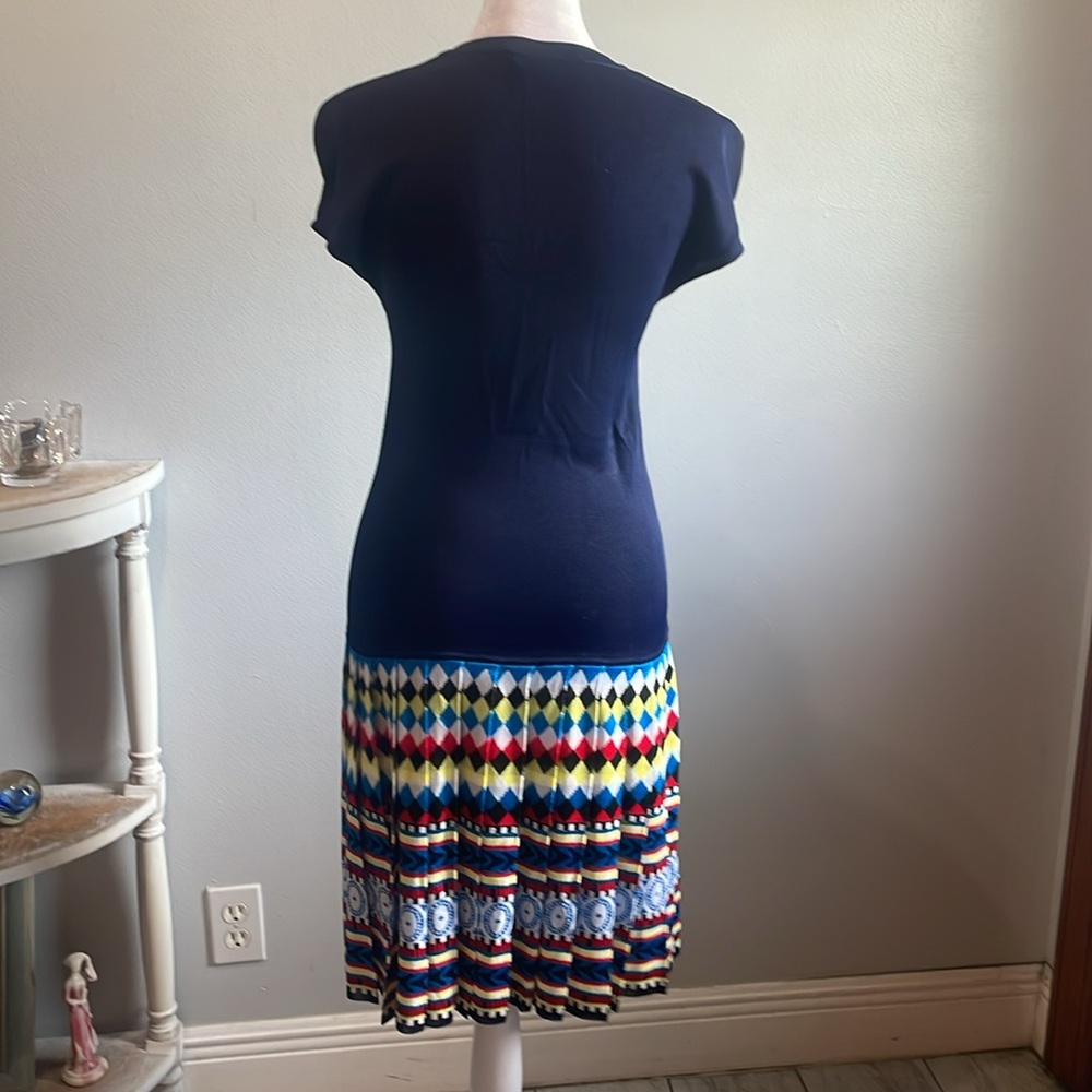 [Mary Katrantzou] Navy Blue Pleated Skirt Knit Dress - Size Medium - Picture 6 of 6